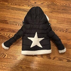 Sam Edelman Kids Black Puffer Jacket with White Star and faux shearling trim